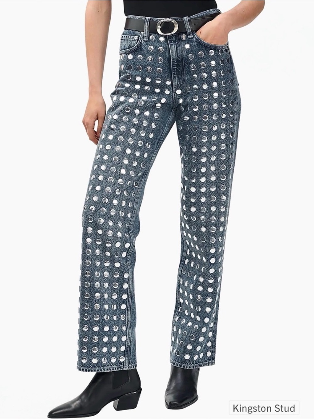 rag & bone Blue Studded Straight-Leg Jeans